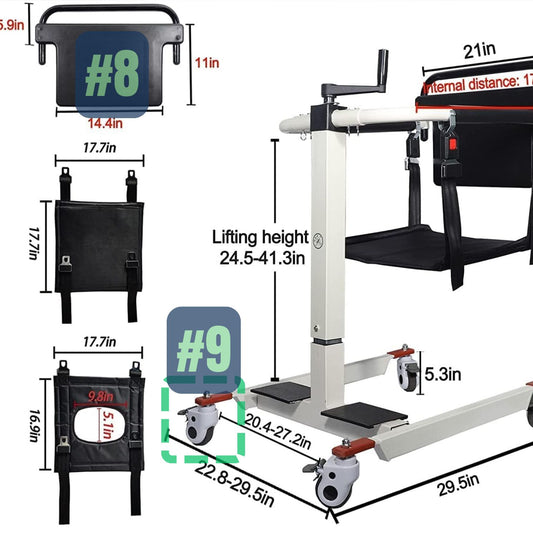 Replacement Parts for NUOZE™ Patient Transfer Lift Chairs (Manual Version)