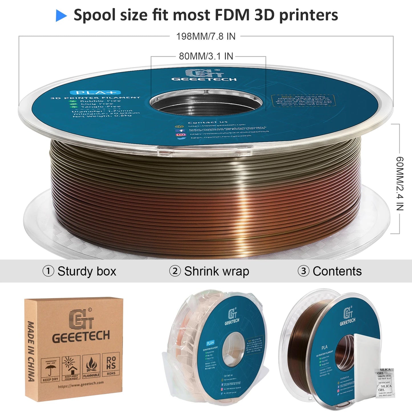 GEEETECH 10Kg 3d Silk PLA Filament 1.75mm Spool Wire For 3D Printer Material,Safety, Vacuum packaging - NV LIQUIDATION LLC