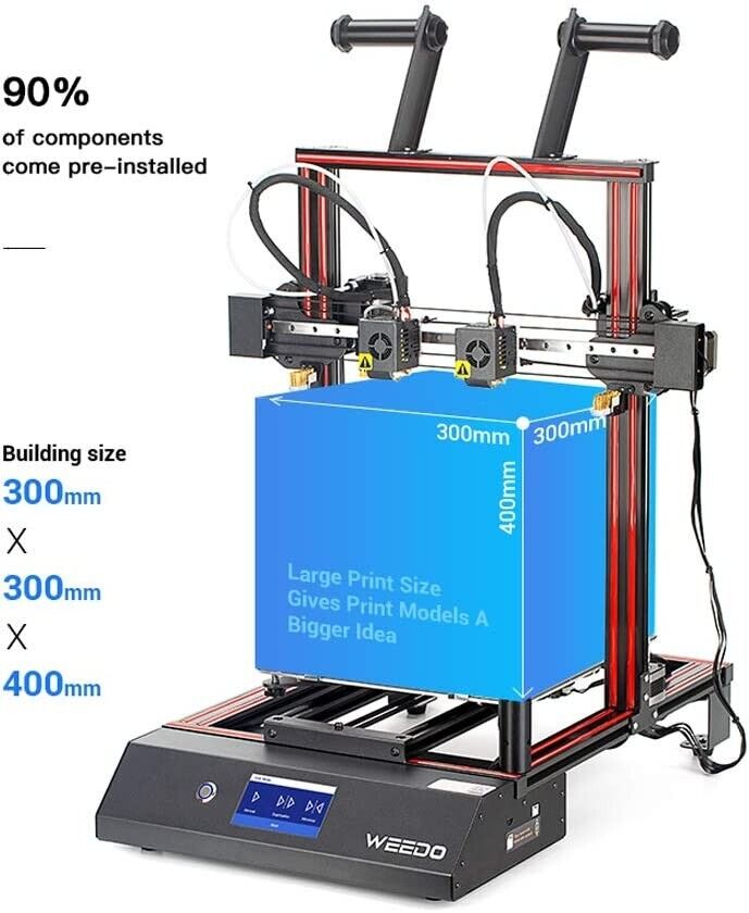 Entina WiFi 3D Printer Built-in Camera DUAL Independent Extruder, Fully Auto-Leveling X40 V2 300x300x400 mm - GreatDealsNV.com