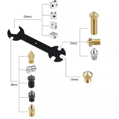 Nozzle Replacement Kit L-Shaped Wrench 6 mm Socket Spanner + Heat Block Wrench for Ender 3/5 Aquila Neptune MK8 Extruder 7mm 8 mm 9 mm 20 mm - NV LIQUIDATION LLC