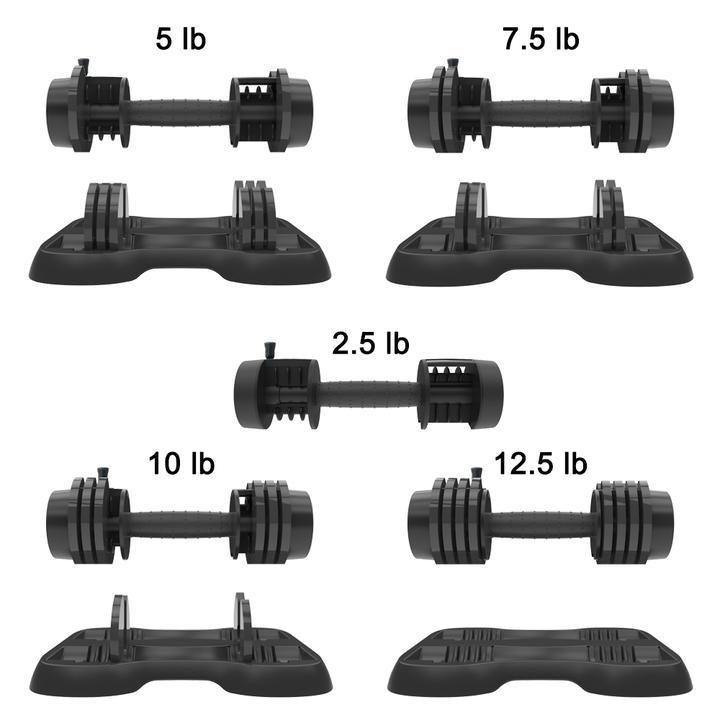 Set of 25-lb Adjustable Dumbbells - 2 x 12.5-lb [each range of 5.5 lb to 12.5 lb] - GreatDealsNV.com